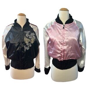 Sweet Vibes Embroidered Reversible Bomber Jacket Black, White, Pink size XL